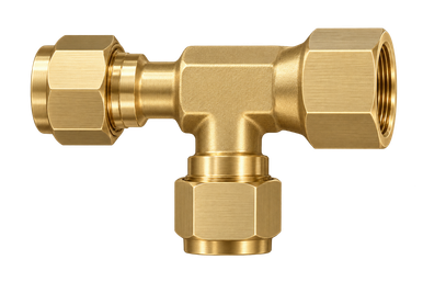 DTF brass compression fitting — representative colored series image; dimensions vary by model.