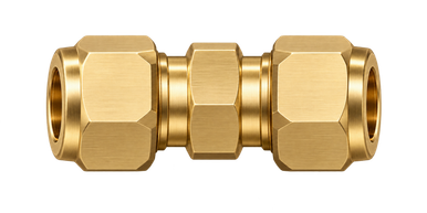 DUA brass compression fitting — representative colored series image; dimensions vary by model.