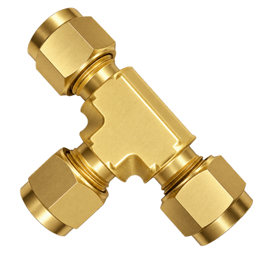 DTA brass compression fitting — representative colored series image; dimensions vary by model.