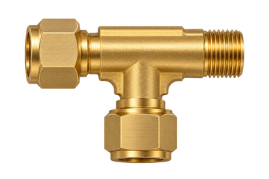 DTK brass compression fitting — representative colored series image; dimensions vary by model.
