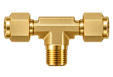 DTN brass compression fitting — representative colored series image; dimensions vary by model.