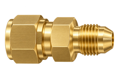 DUC brass compression fitting — representative colored series image; dimensions vary by model.