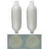 2 Pack 8-1/2 Inch x 27 Inch Double Eye White Inflatable Vinyl Fenders with Lines