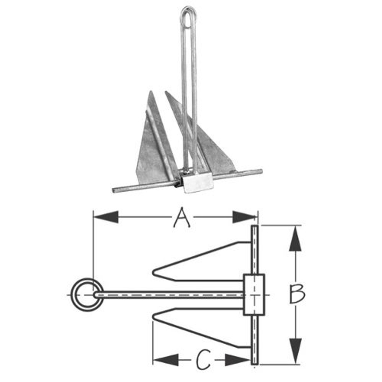 10 lb Equivalent Galvanized Slip Ring Utility Anchor for Boats 20 to 24 Ft Long