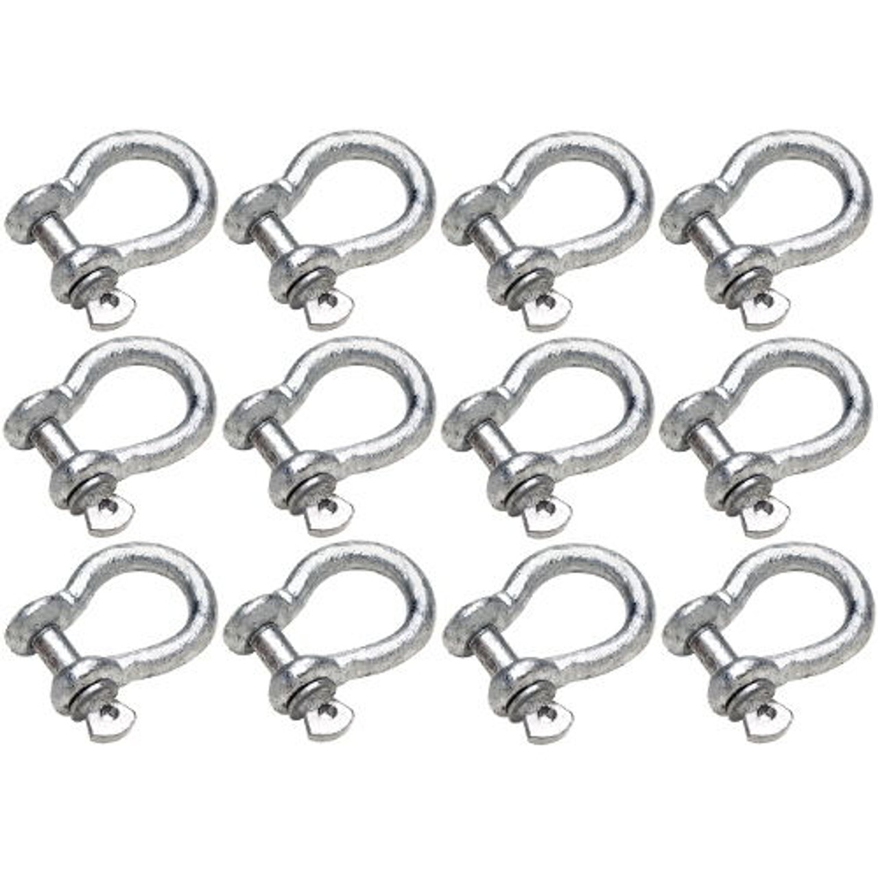 12 Pack of 3/16 Inch Galvanized Anchor Shackles - 1,100 lbs Breaking Strength