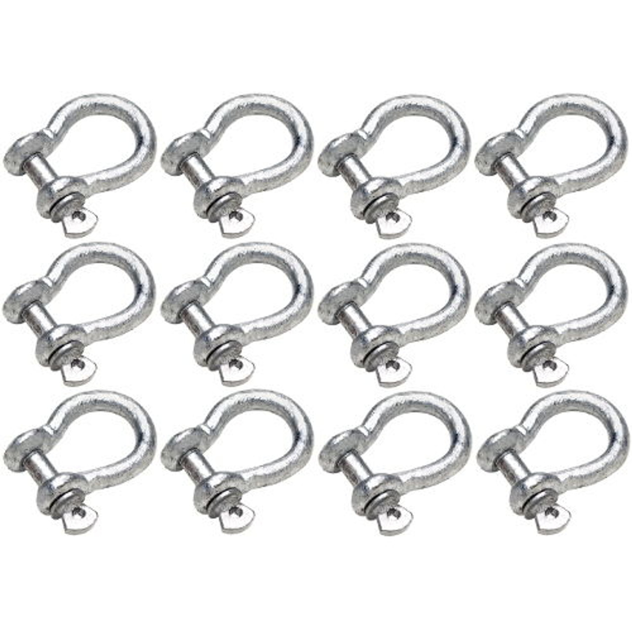 12 Pack of 1/4 Inch Galvanized Anchor Shackles - 4,400 lbs Breaking Strength