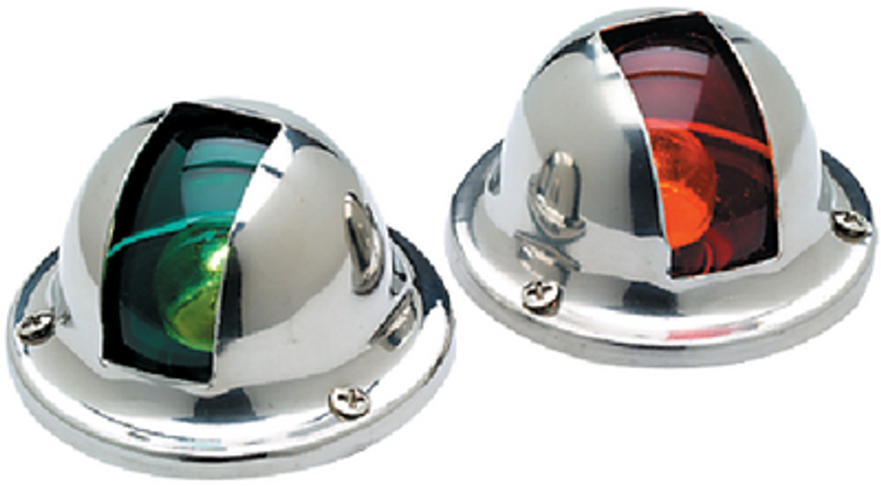 Pair of Stainless Steel Red and Green Bow Navigation Lights for Boats - 1  Mile - White's Marine