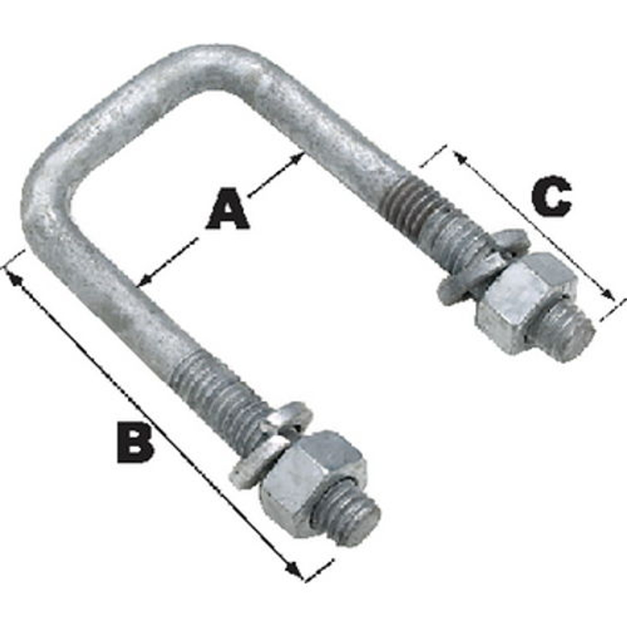 1/2 Diameter x 1-9/16 Wide x 4-1/16 Long Boat Trailer Square Galvanized U-Bolt