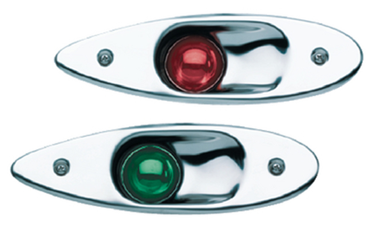 Pair of Flush Mount Stainless Steel Red and Green Bow Navigation Lights - 1 Mile