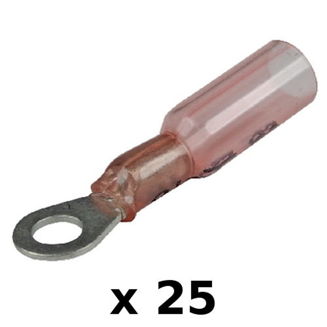 25 Pack Red 22-18 AWG Heat Shrink #8 Ring Terminals for Boats