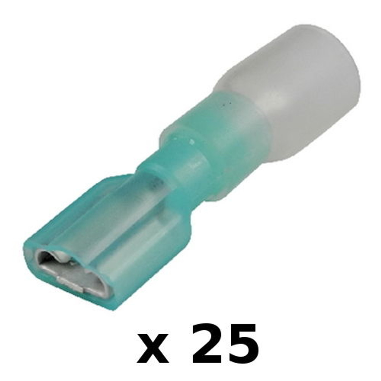 25 Pack Blue 16-14 AWG Heat Shrink 0.25 Inch Female Spade Terminals for Boats