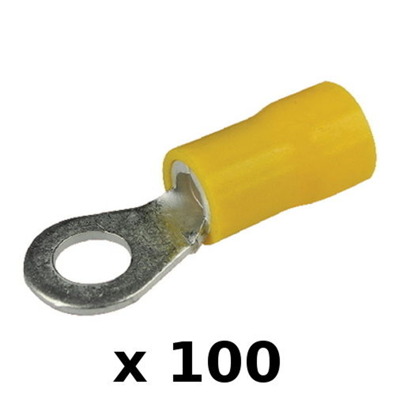 100 Pack Yellow 12-10 AWG Vinyl Insulated #10 Ring Terminals for Boats