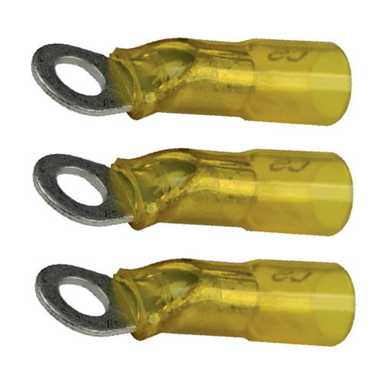 3 Pack Yellow 12-10 AWG Heat Shrink #10 Ring Terminals for Boats