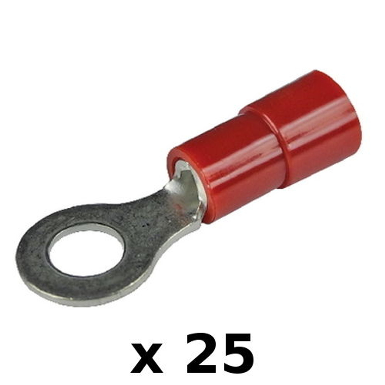 25 Pack Red 8 AWG Nylon Insulated 3/8 Inch Ring Terminals for Boats