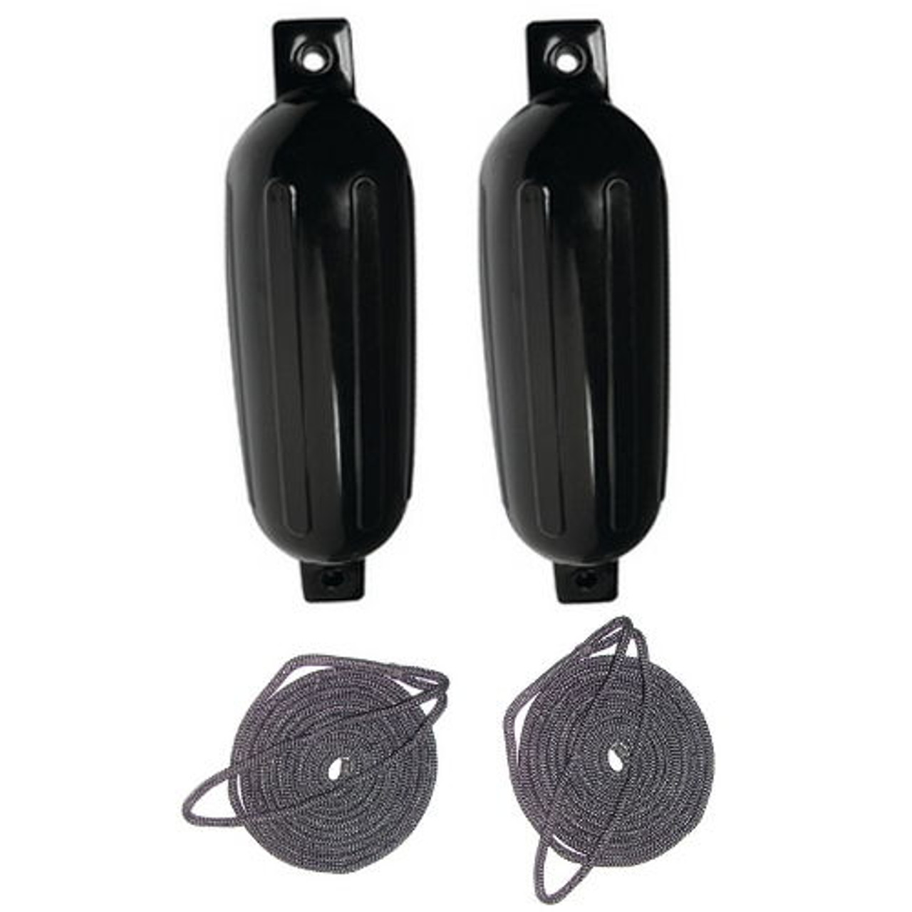2 Pack 4-1/2 Inch x 16 Inch Double Eye Black Inflatable Vinyl Fenders with Lines