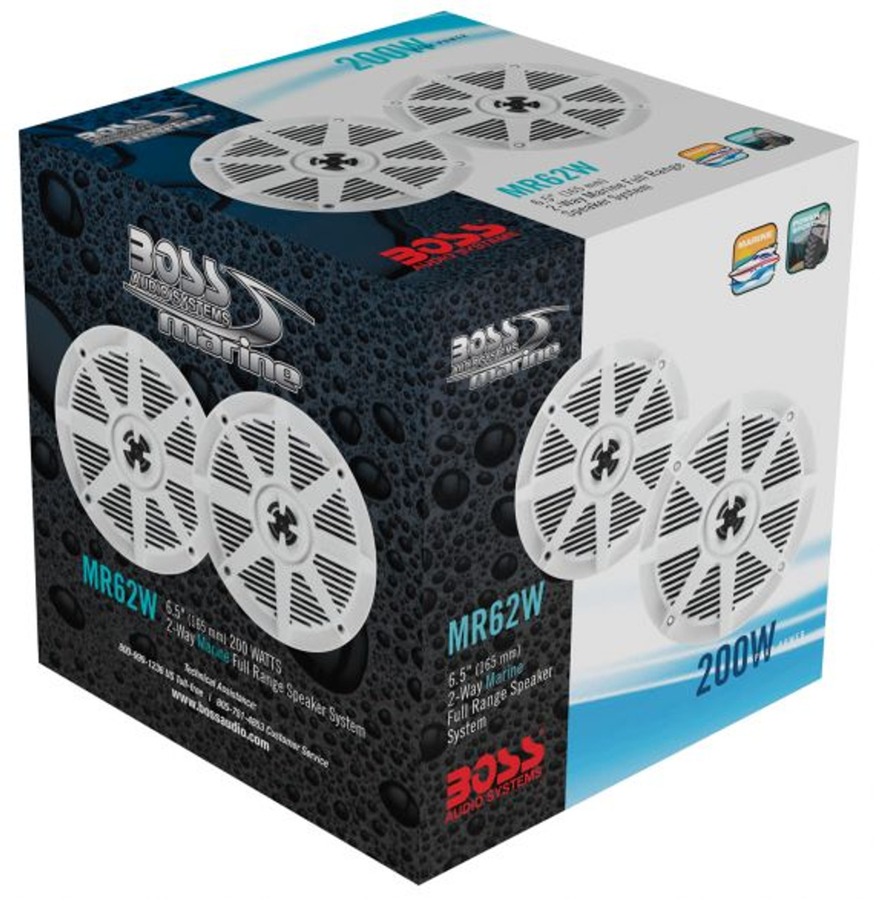 Boss Marine Pair of 6-1/2" White Marine 2-Way Full Range 200 Watt Speakers