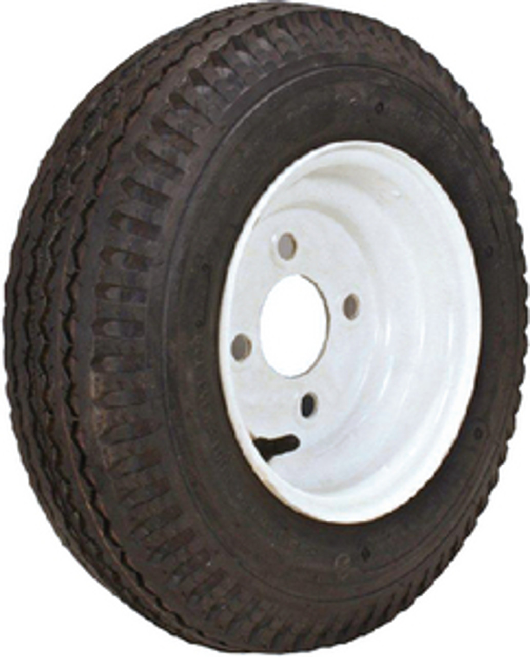 LOADSTAR - 8" BIAS TIRE AND WHEEL ASSEMBLY - Tire: 480-8 K371 Bolt Pattern: 4 on 4" Wheel: Solid Finish: White Load Range: C Ply: 6 Max Load: 745 lbs.