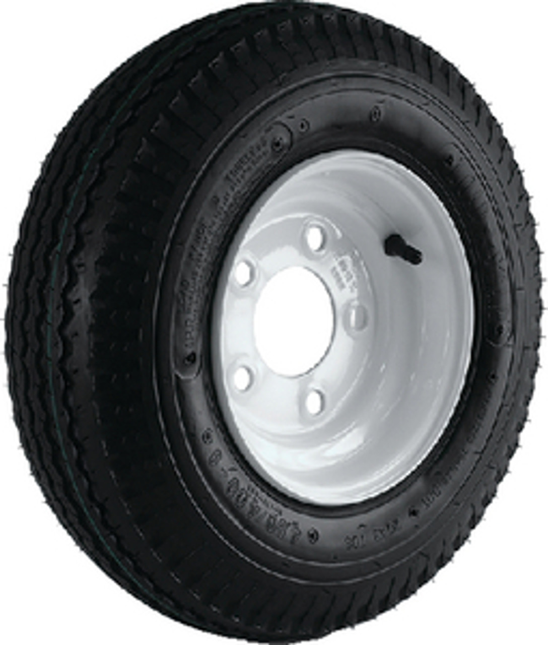 LOADSTAR - 8" BIAS TIRE AND WHEEL ASSEMBLY - Tire: 480-8 K371 Bolt Pattern: 5 on 4Â½" Wheel: Solid Finish: White Load Range: B Ply: 4 Max Load: 590 lbs.