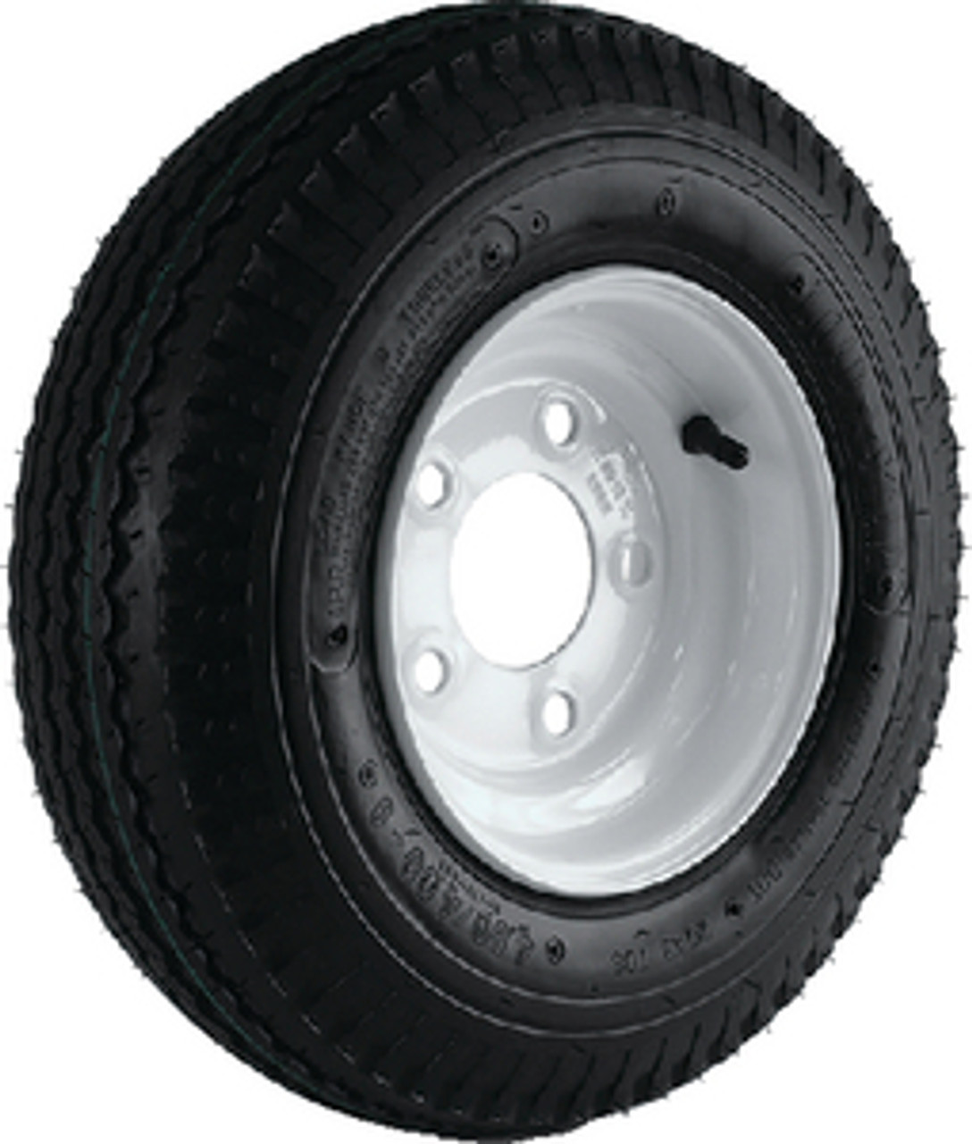 LOADSTAR - 8" BIAS TIRE AND WHEEL ASSEMBLY - Tire: 570-8 K353 Bolt Pattern: 4 on 4" Wheel: Solid Finish: White Load Range: B Ply: 4 Max Load: 715 lbs.