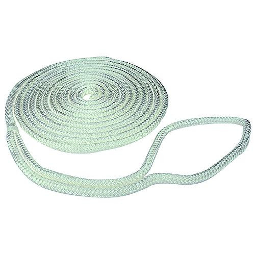 3/8 Inch x 15 Ft White Double Braid Nylon Mooring and Docking Line for Boats