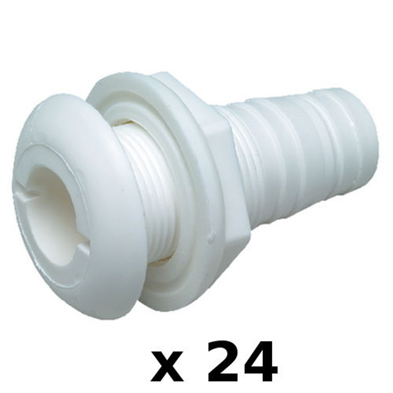 24 Pack 1-1/8 Inch White Plastic Thru-Hull Bilge Pump and Aerator Hose Fittings