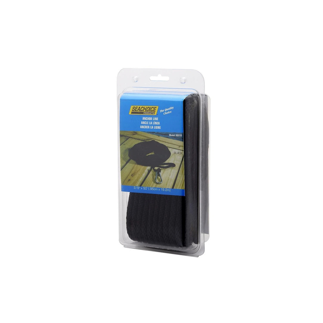 Seachoice 3/8 Inch x 50 Ft Nylon Anchor Line w/Spring Hook - Black