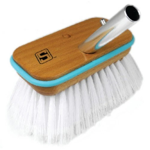 Seachoice 6 Inch Wood Deck Brush with Bumper - White Stiff Bristles