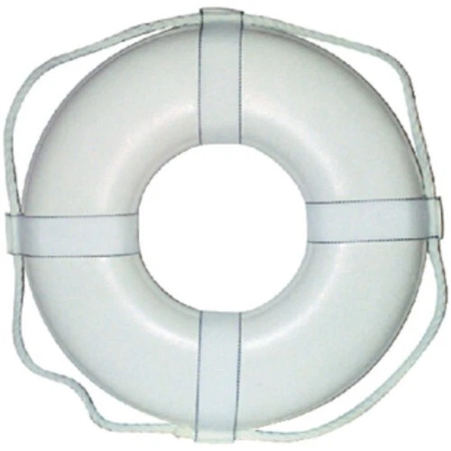 Cal June Buoys Closed Foam 20 Inch Life Ring with Webbing Straps - White