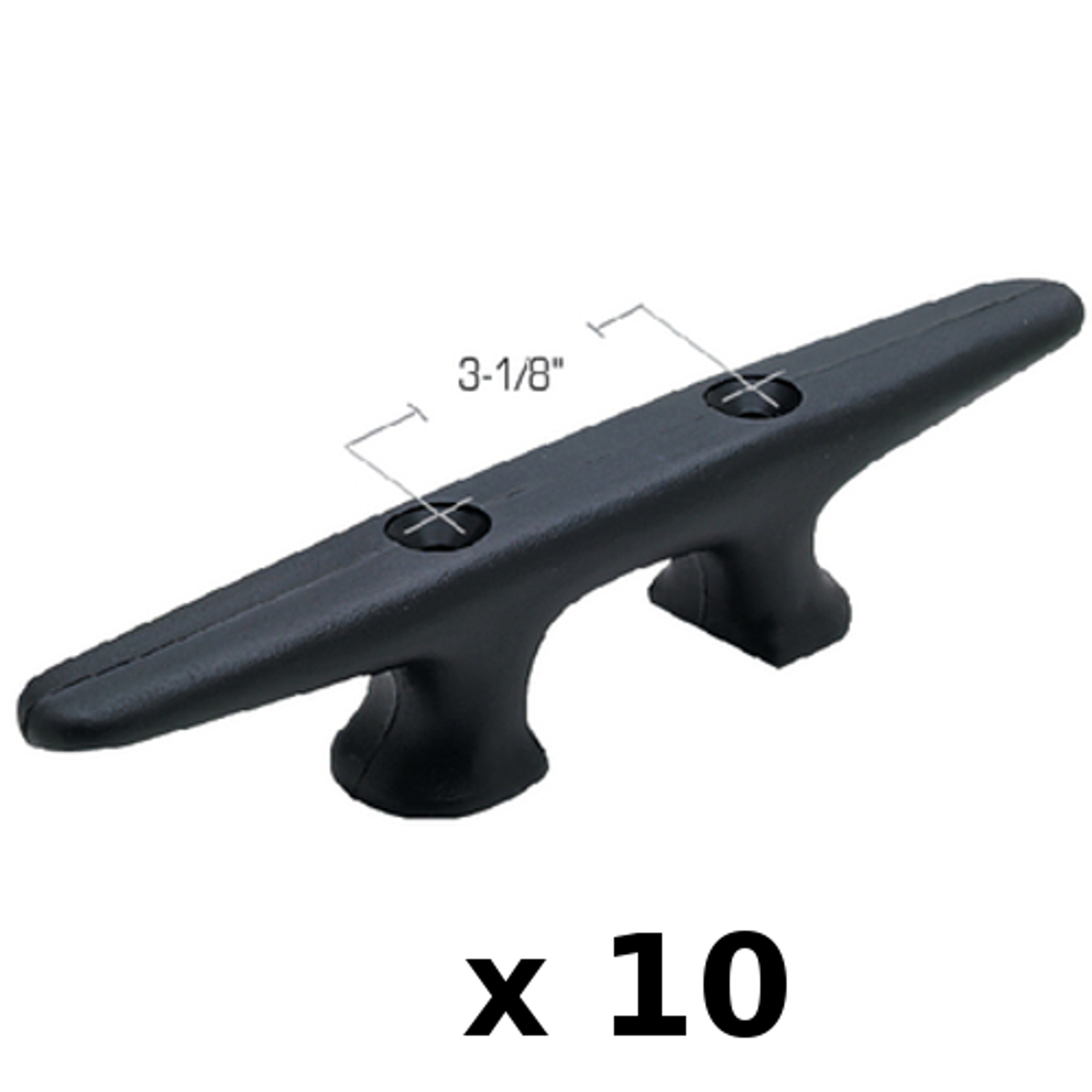 10 Pack of 10 Inch Black Plastic Hollow Base Cleats for Boats and Docks