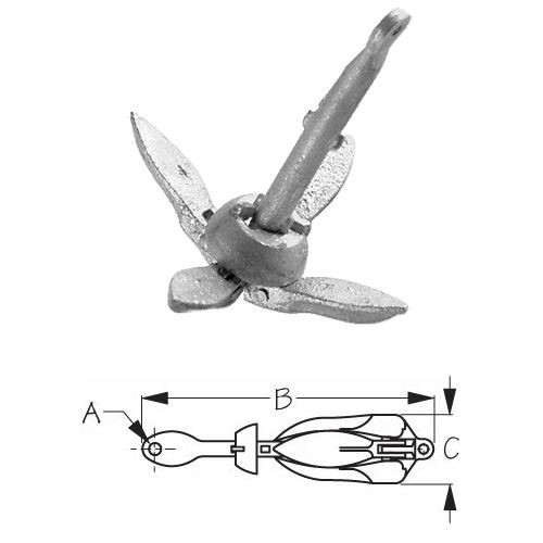 9 lb Galvanized Folding Grapnel Anchor for Boats 5 to 18 feet Long