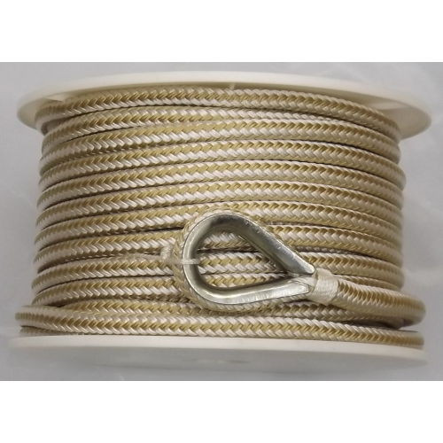 3/8 Inch x 200 Ft Gold and White Double Braid Nylon Anchor Line for Boats
