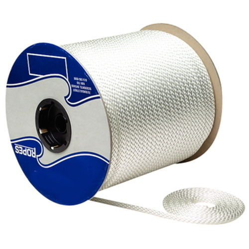 1/4 Inch x 1,000 Ft White Solid Braid Nylon Rope Spool for Boats