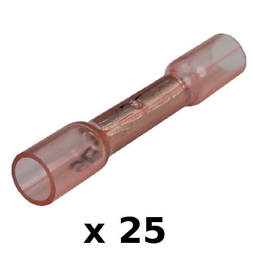 25 Pack Red 22-18 AWG Heat Shrink Butt Connector Terminals for Boats