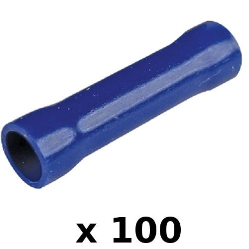 100 Pack Blue 16-14 AWG Vinyl Insulated Butt Connector Terminals for Boats