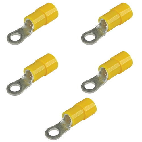 5 Pack Yellow 12-10 AWG Nylon Insulated #10 Ring Terminals for Boats