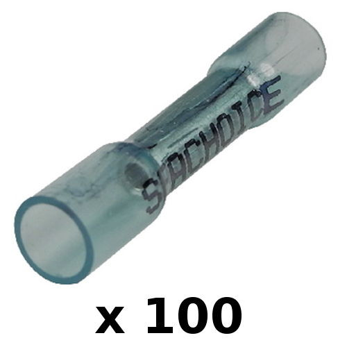 100 Pack Blue 16-14 AWG Heat Shrink Butt Connector Terminals for Boats