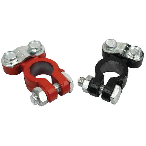 Pack of 2 Red and Black Epoxy Coated Clamp on Type Battery Terminals for Boats