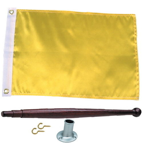 12 x 18 Solid Yellow Port Clearance Flag Kit for Boats - Flag, Pole and Holder