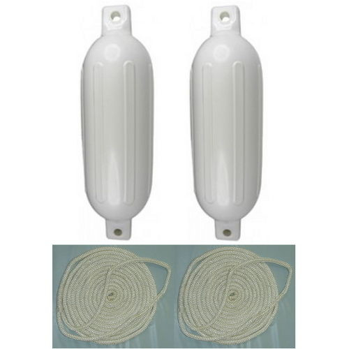 2 Pack 4-1/2 Inch x 16 Inch Double Eye White Inflatable Vinyl Fenders with Lines