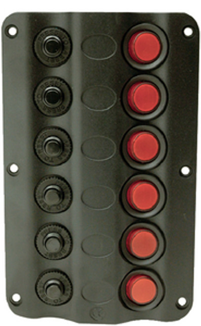 Contoured 6 Gang LED Rocker Switch Panel with Circuit Breakers for Boats