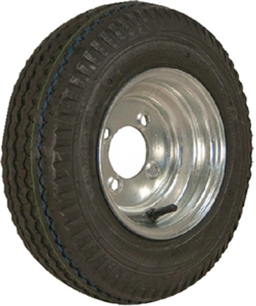 LOADSTAR - 8" BIAS TIRE AND WHEEL ASSEMBLY - Tire: 480-8 K371 Bolt Pattern: 4 on 4" Wheel: Solid Finish: Galvanized Load Range: B Ply: 4 Max Load: 590 lbs.