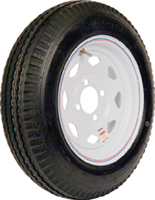 LOADSTAR - 12" BIAS AND ST RADIAL TIRE AND WHEEL ASSEMBLIES - Tire: 530-12 K353 BIAS  Bolt Pattern: 5 on 4Â½" Wheel: Spoke Finish: White w/Stripe Load Range: C Ply: 6 Max Load: 1045 lbs