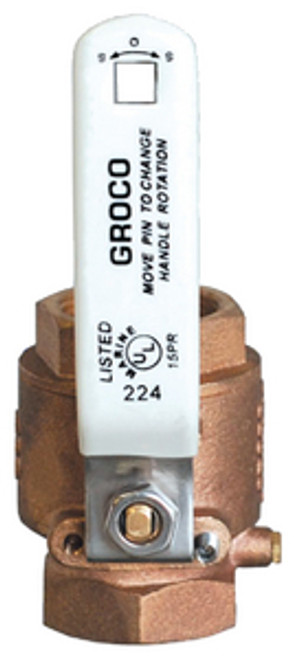 GROCOÂ® - FULL-FLOW IN-LINE BALL VALVES IBV SERIES - BRONZE - Thread: 1Â¼" IPS A: 3.18" B: 6.54" C: 2.65" D: 1.71"