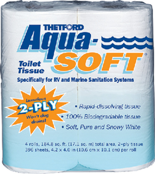 THETFORD - AQUA SOFT 2-PLY TOILET TISSUE - Description: 2 ply, 396 sheets/roll Pack: 4 Rolls