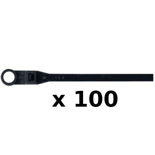 100 Pack of 7-1/2" Black UV Resistant Cable Ties with Mounting Hole for Boats