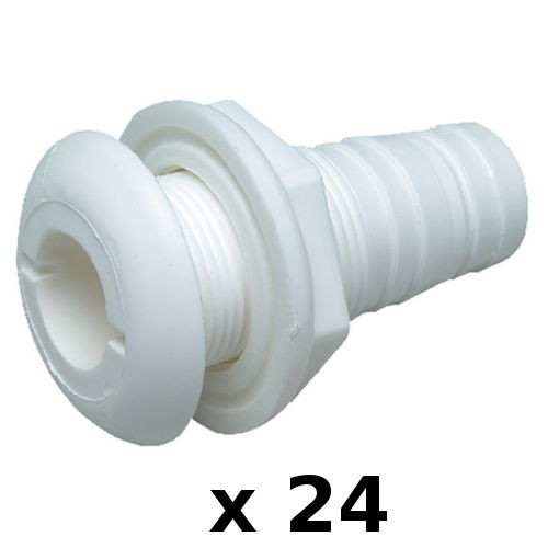 24 Pack 5/8 Inch White Plastic Thru-Hull Bilge Pump and Aerator Hose Fittings