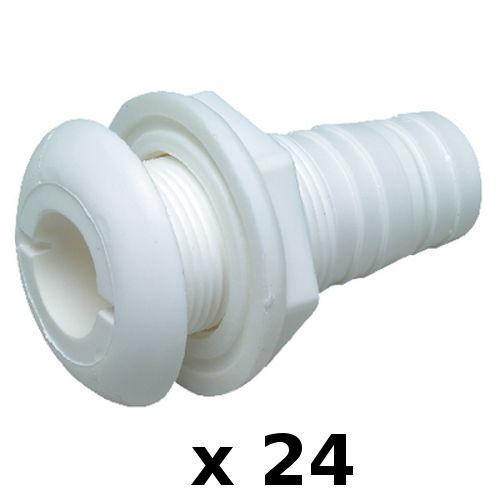 24 Pack 1-1/8 Inch White Plastic Thru-Hull Bilge Pump and Aerator Hose Fittings