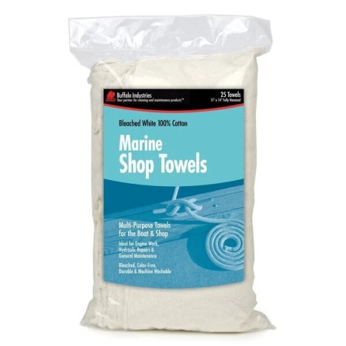 Buffalo 13 Inch x 14 Inch Bleached White Marine Shop Towels - 25 Pack