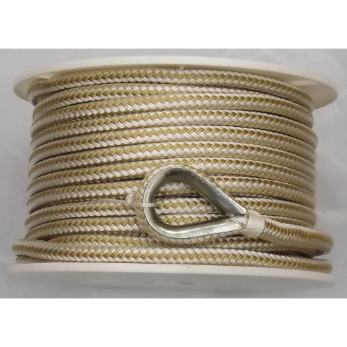 1/2 Inch x 200 Ft Gold and White Double Braid Nylon Anchor Line for Boats