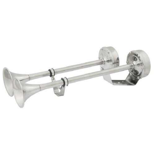 24 Volt 18-1/2 Inch Stainless Steel Dual Trumpet Electric Boat Horn - 123 db
